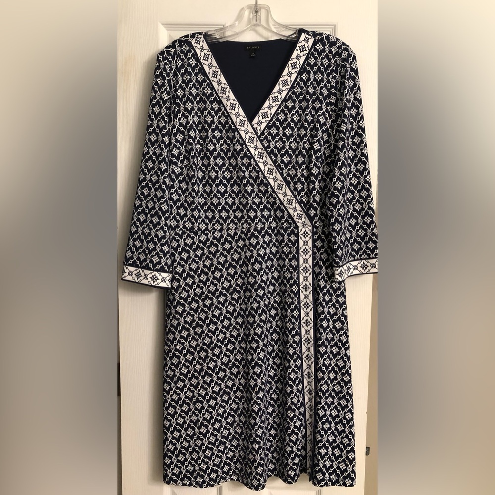 Talbots M dress, navy and white